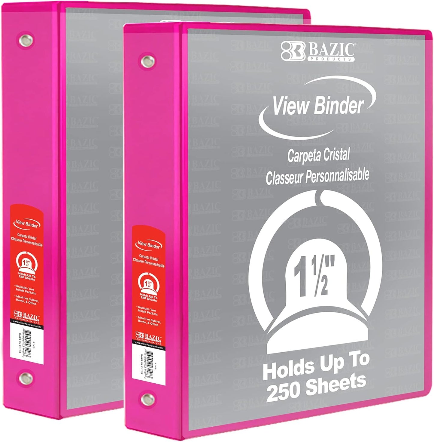 BAZIC Products 3 Ring Binder - Burgundy, Economy View Binder with Clear Overlay Cover and Round Rings, Organizer for School Office Home Use, 1.5-inch Capacity Holds 280 Sheets Paper, 1-Pack