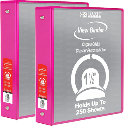BAZIC Products 3 Ring Binder - Burgundy, Economy View Binder with Clear Overlay Cover and Round Rings, Organizer for School Office Home Use, 1.5-inch Capacity Holds 280 Sheets Paper, 1-Pack