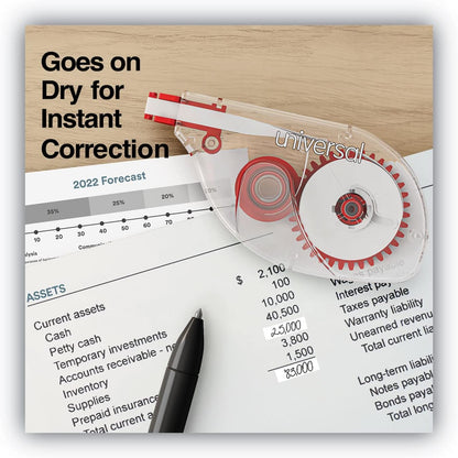 Universal 75610 Side-Application Correction Tape, Clear Red Applicator, 0.2-inch x 393-inch, 6/Pack
