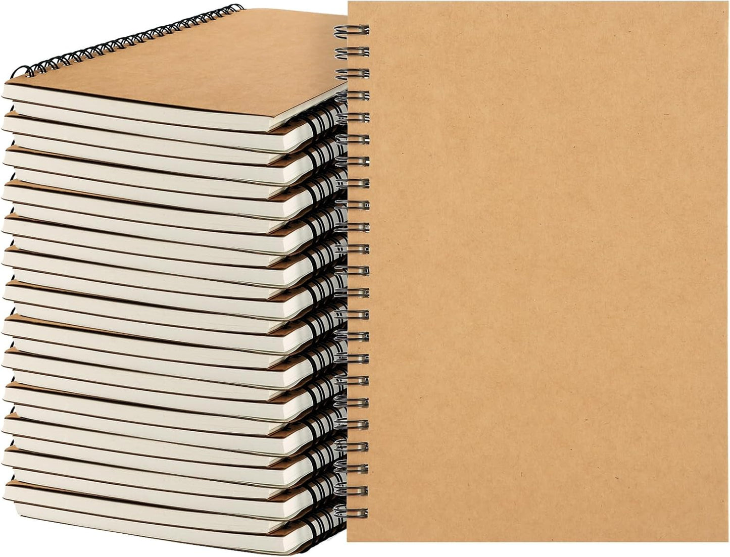 MIVIDE 24 Pack A5 Bulk Spiral Notebooks with Kraft Cover, 8.3 x 5.8 Inch 120 Pages Hardcover Spiral Lined Notebook Journal, Lined Travel Bulk Writing Notebook for School Office Supplies(Black, Kraft)