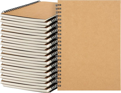 MIVIDE 24 Pack A5 Bulk Spiral Notebooks with Kraft Cover, 8.3 x 5.8 Inch 120 Pages Hardcover Spiral Lined Notebook Journal, Lined Travel Bulk Writing Notebook for School Office Supplies(Black, Kraft)