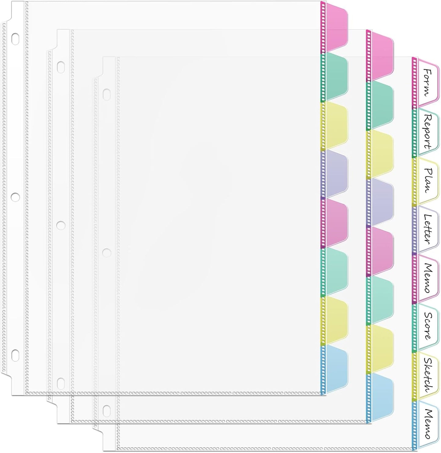 HABGP16PCS/2 Set 3 Ring Clear Binder Dividers with Tabs, 8.5 x 11 8 Tabs Binder Dividers with Pockets, Clear Page Protectors Index Dividers for 3 Ring Binder, Heavy Duty Plastic Sheet Protectors