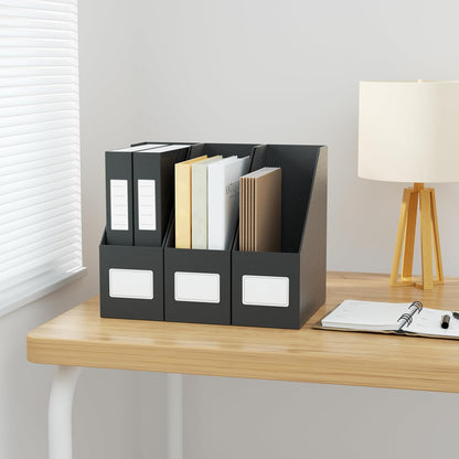 JiaWei White Magazine File Holders, 3 Packs Sturdy Cardboard File Rack, Office Organization Desktop Storage File Box Binder for Shelves and Desk, Folder Holder for Office or Classroom