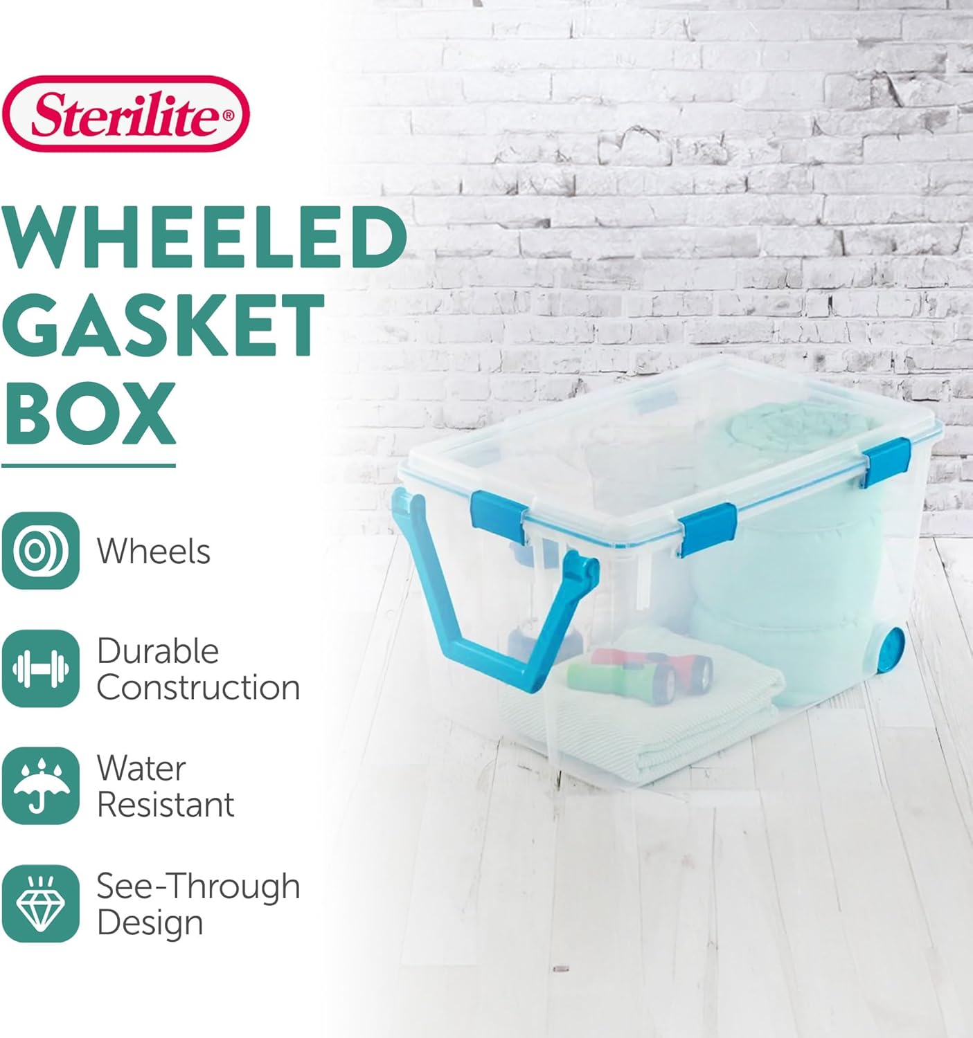 Sterilite 4-Pack Gasket Box, Weather-Resistant Storage Bins with Latching Lids, 32 Quart - Heavy-Duty Organizing Containers for Closet, Bathroom, and Office