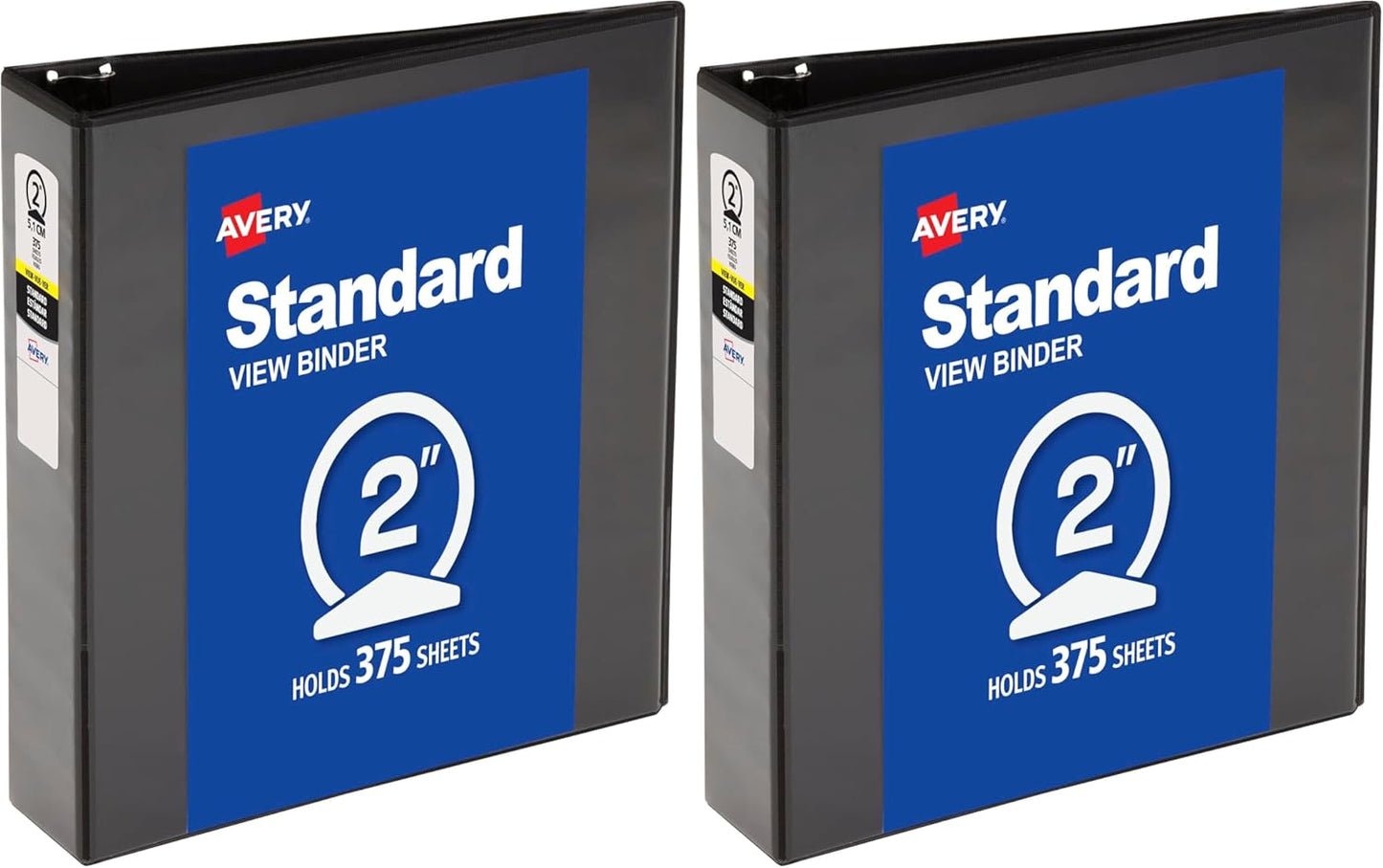 Avery Standard View 3 Ring Binder, 2" Round Rings, 375-Sheet Capacity, 2.8 Inch Wide Spine, 1 Black Binder, Ideal for Lightweight Organization and Occasional Referencing (05781)