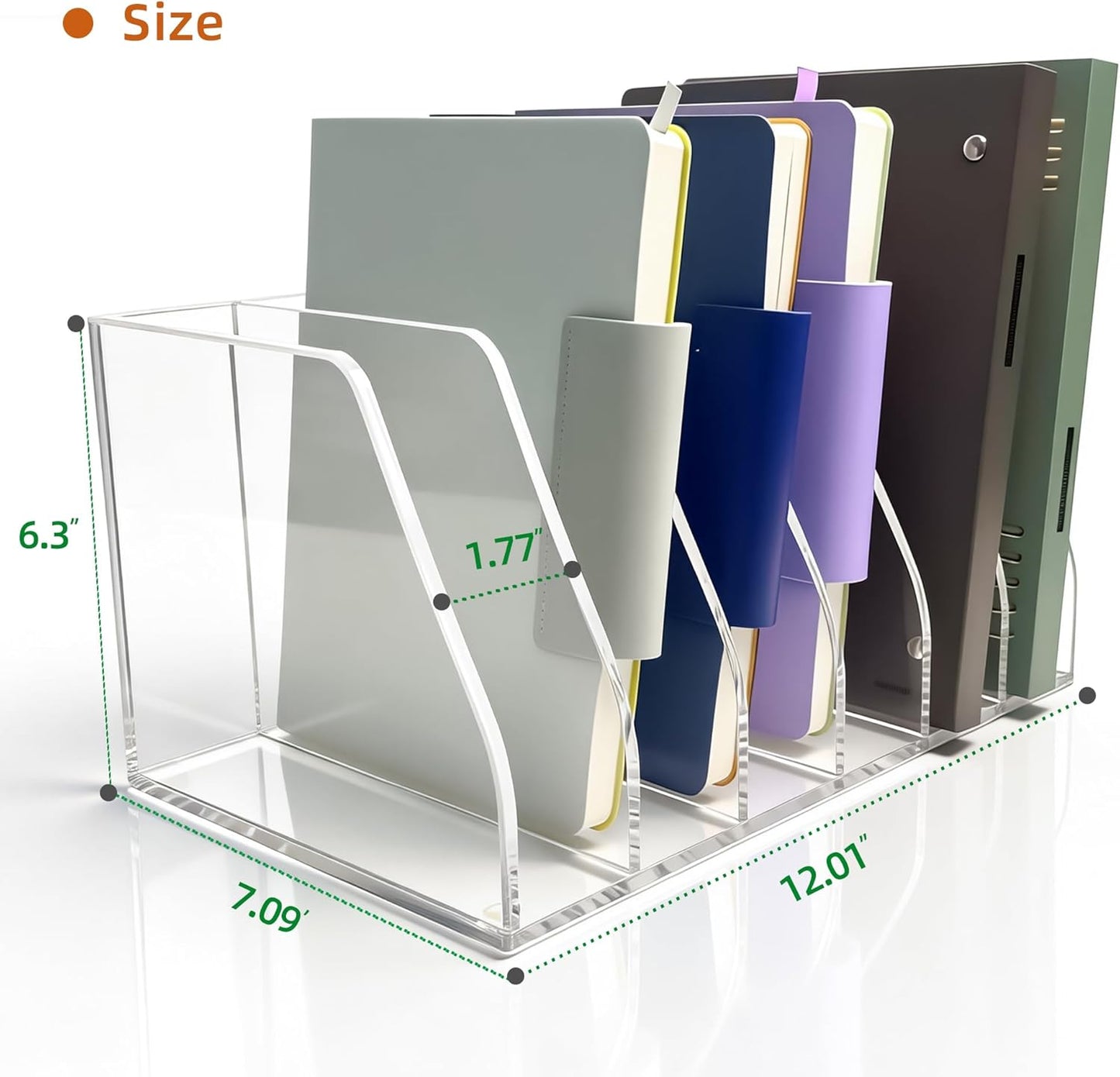 Acrylic Magazine File Holder, 4 Vertical Compartments Desk Document Sorter Organizer, Clear Folder Rack Binder for Office, Tablets, Magazines, Books – Home/Classroom Rack, 5mm Thick