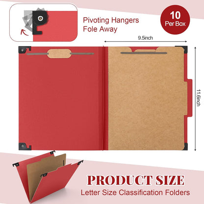 Henoyso 10 Pcs Hanging Classification Folders Bulk with 2 Prongs, 1 Divider Letter Size, 2 Inch Expansions Pressboard File Folder, 1/3-cut Tab File Organizer (1 Divider,Green)