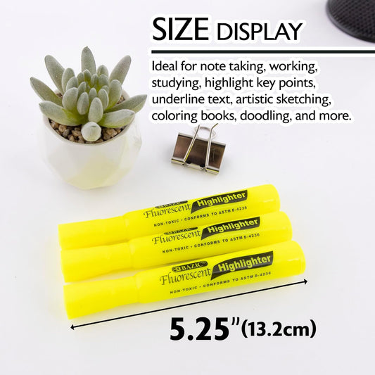 BAZIC PRODUCTS Highlighter – Yellow Color Chisel Tip Highlighter Set, Desk Style Highlighter Pen for Office, School, and Study Use, Fluorescent Yellow Ink, Smooth Marking, 4 Pcs, 1-Pack