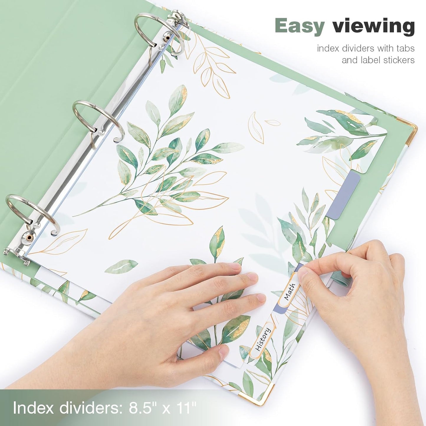Ospelelf Binder 3 Ring 1 Inch, Floral Round Ring Clipboard Binder for Letter Size with 5 Tab Dividers, File Folder Labels, for School and Office Supplies