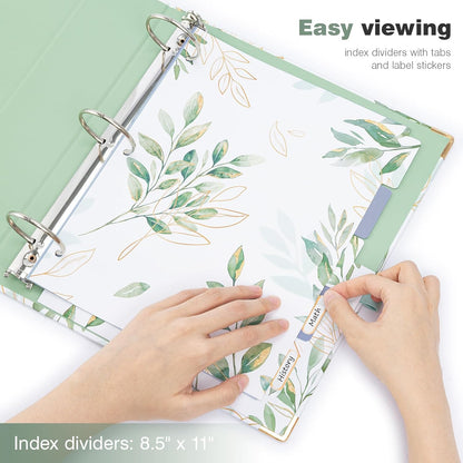 Ospelelf Binder 3 Ring 1 Inch, Floral Round Ring Clipboard Binder for Letter Size with 5 Tab Dividers, File Folder Labels, for School and Office Supplies