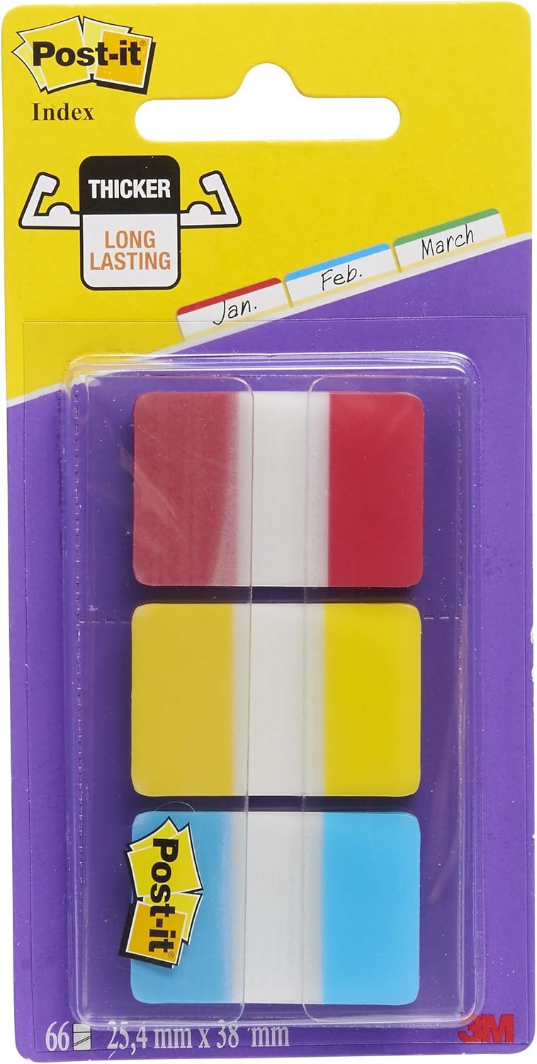 Post-It 686-PLOY Index Strong Filing Tabs, Pink, Green, Orange, Yellow, 51 x 38 mm (6 of Each Colour)