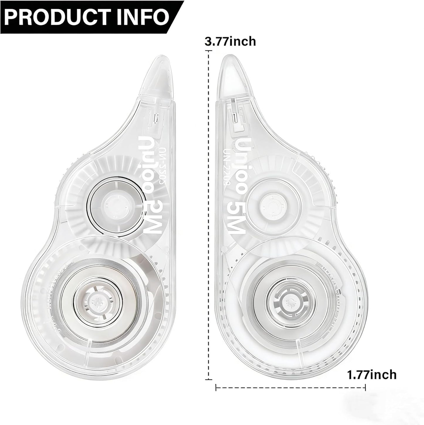 Unjoo White Correction Tape, Easy To Use Applicator for Instant Corrections Wrong Writing At Any Time, For school, Office (12pack, 5M/196" x 0.2", Black)