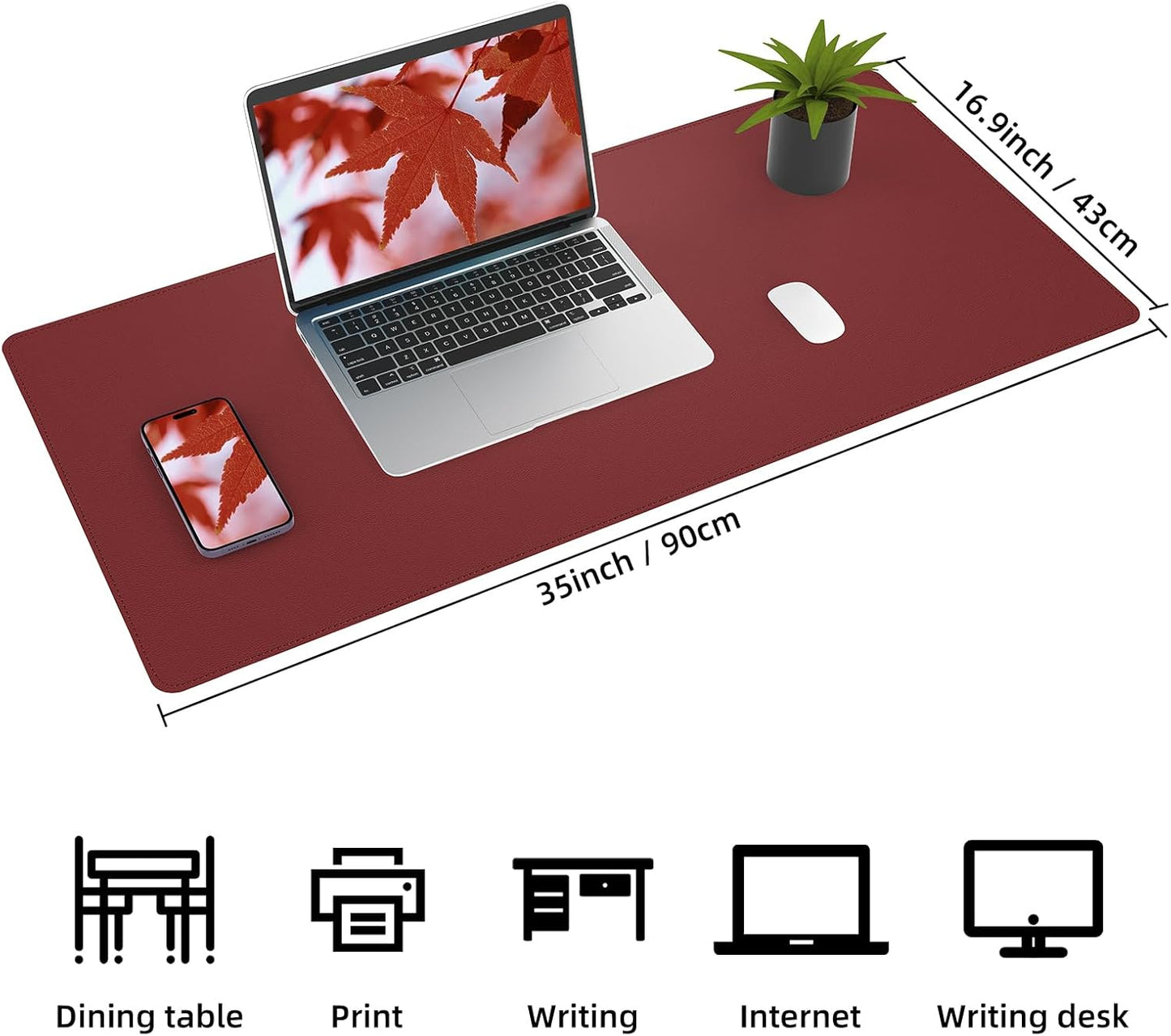 Large Desk Mat 47.2" x 17" Leather Desk Pad Protector with Natural Cork & PU Leather, Non-Slip Office Desk Mat, Large Mouse Pad, Waterproof Desk Blotter pad for Office&Home(Black)