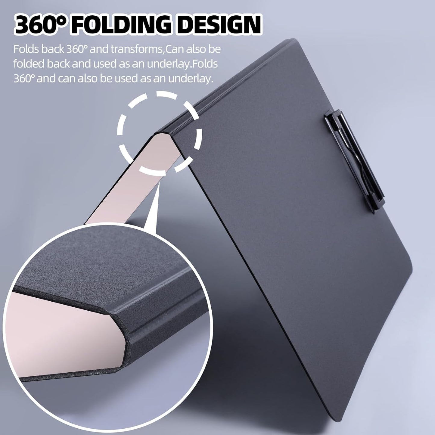 FRETONBA Clipboard Folder, A4 Foldable Clipboard with Horizontal and Vertical Double Metal Clips, 360 Degree Foldable Binder Clipboards with Pen Holder, File Cover Work Folder Clipboards, Green