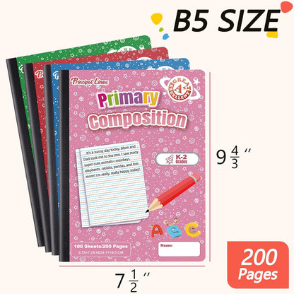 24 Pack Primary Composition Notebooks, Primary Journal Grades k-2, Writing Notebooks for Kids - Primary Ruled 200 Pages (100 Sheets) Hard Cover