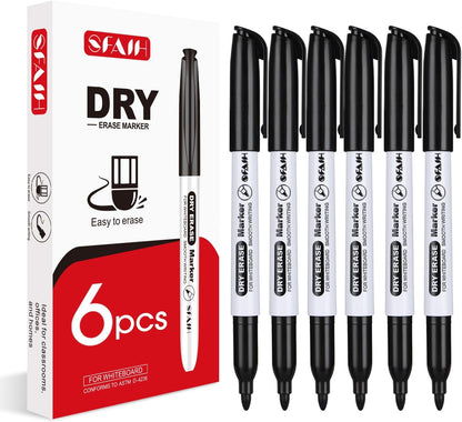 SFAIH Black Dry Erase Markers Fine Tip - 12 Pack Whiteboard Markers Standard Set For Office Teams, Teachers, Classrooms, Training Sessions | Low-Odor