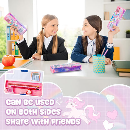 Henoyso Multifunctional Pencil Box for Girls Butterfly Pencil Case with Calculator and Sharpener Cool Cute Pencilcase School Supplies Essentials Christmas Birthday Gift Present for Kids Teens
