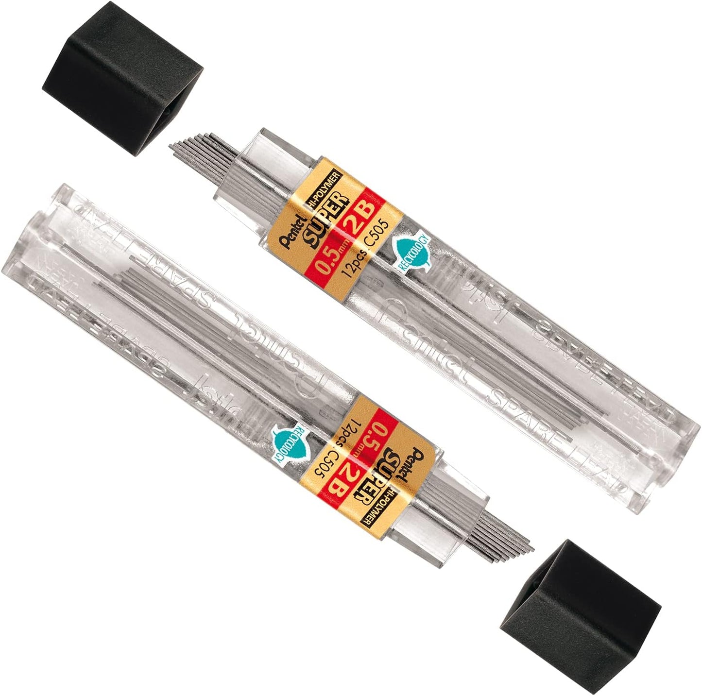 Pentel Super Hi-Polymer Lead Refill, 0.5mm, Fine, H, 144 Pieces of Lead (C505-H)