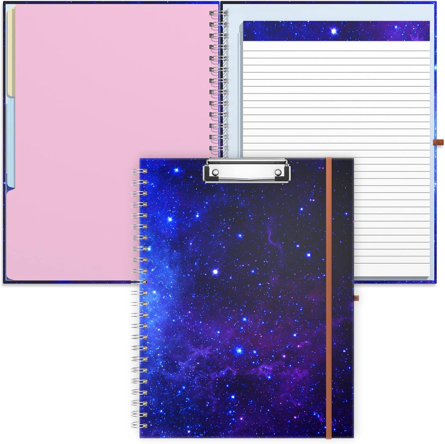 Rimilak Spiral Clipboards Folio with Refillable Lined Notepad, 14.5 x 9.8 In, Hardcover Cover with 5 Interior Pockets, Elastic Band and Pen Loop Series. Cute Stylish Clipfolio, Daisy Flower
