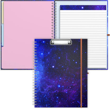 Rimilak Spiral Clipboards Folio with Refillable Lined Notepad, 14.5 x 9.8 In, Hardcover Cover with 5 Interior Pockets, Elastic Band and Pen Loop Series. Cute Stylish Clipfolio, Daisy Flower