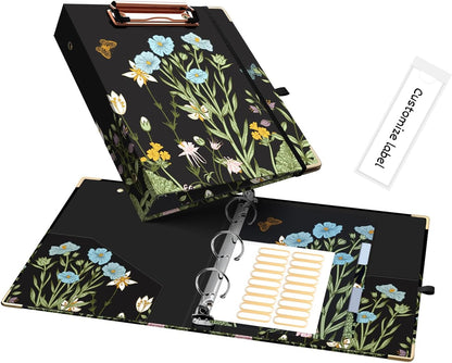 Ospelelf Binder 3 Ring 1 Inch, Floral Round Ring Clipboard Binder for Letter Size with 5 Tab Dividers, File Folder Labels, for School and Office Supplies