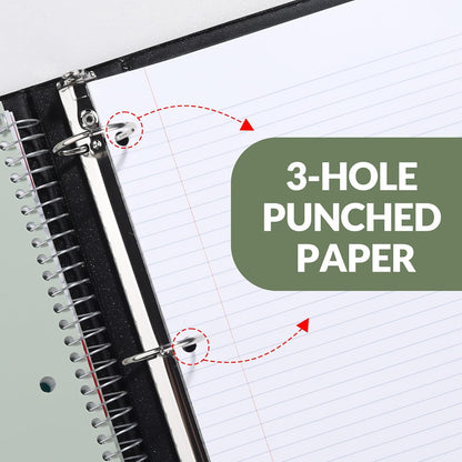 SUNEE 5 Subject Graph Paper Notebook - 400 Pages, 9"x11", 4x4 Graph Ruled Notebook, 5 Pocket Colored Dividers, 3-Hole Punched Paper, Black