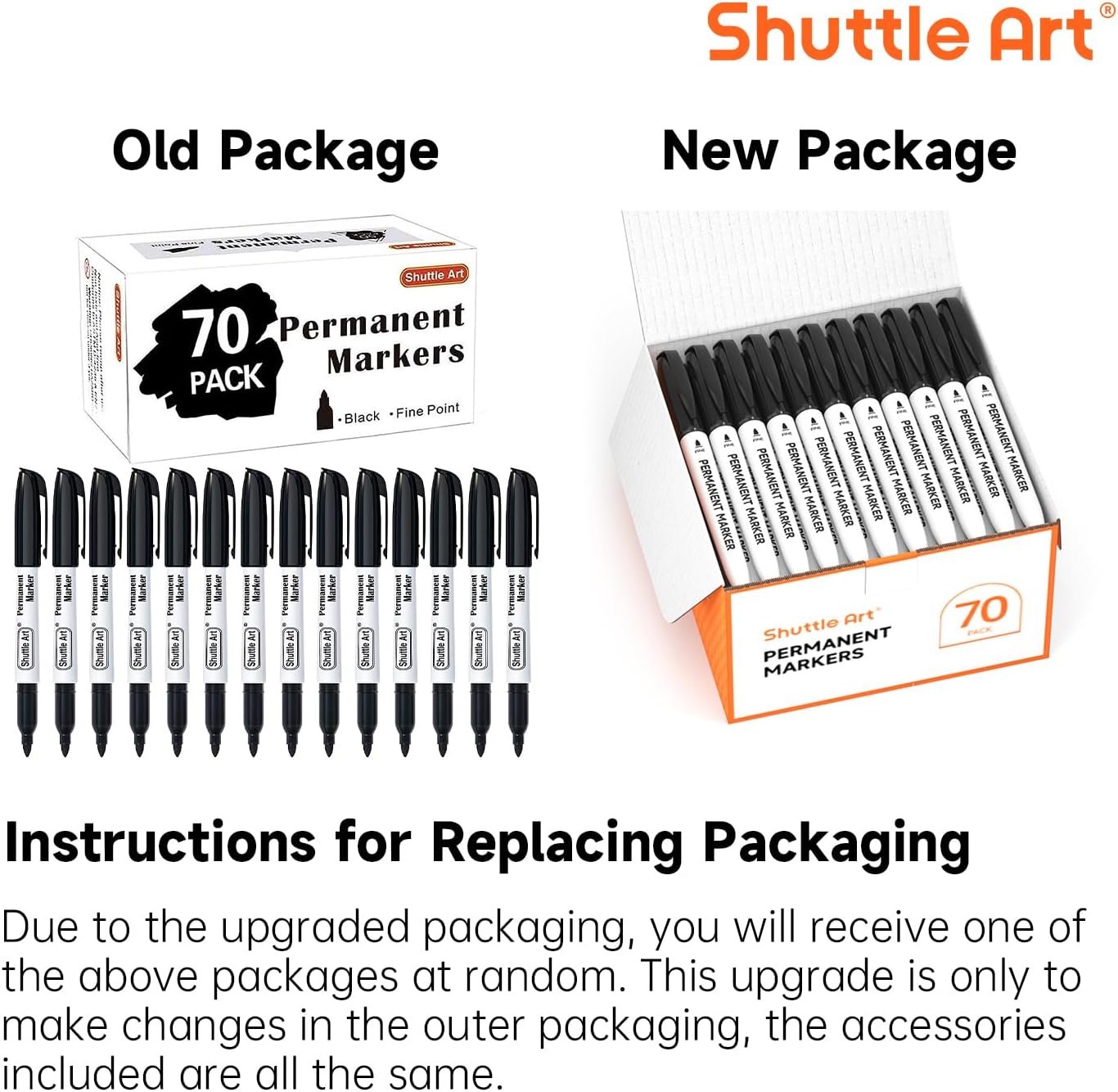 Shuttle Art Permanent Markers, 30 Pack Black Permanent Marker set, Fine Point, Works on Plastic, Wood, Stone, Metal and Glass for Doodling, Marking