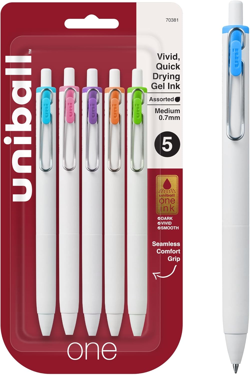 Uni-Ball One Black Retractable Gel Pens 4 Pack with Medium Points, Uni-Ball Click Pens are Fraud Proof and the Best Office, School, and Bible Pens