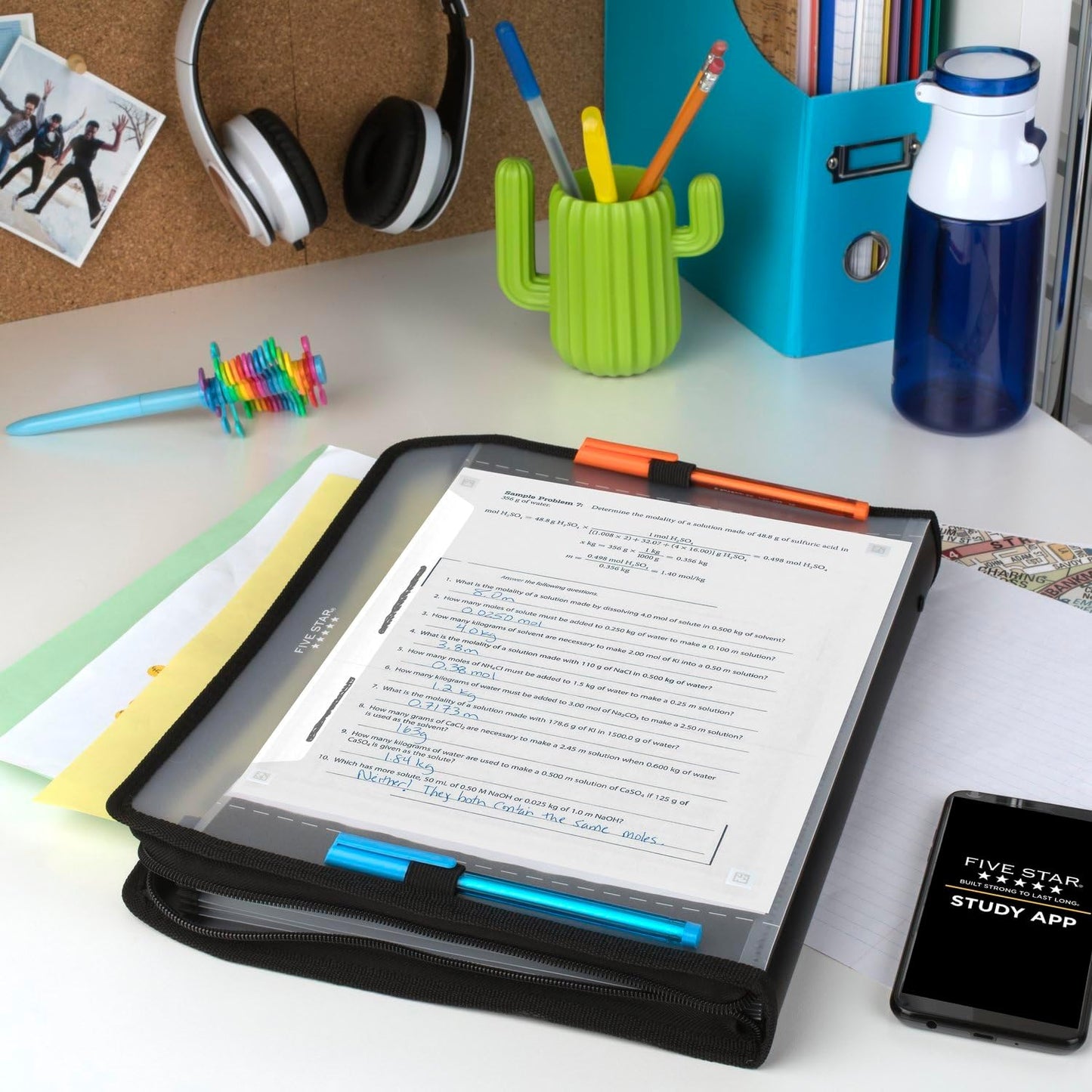Five Star 7 Pocket Expanding File Organizer, Plastic Expandable File Folders with Customizable Tabs & Clear Cover, Holds 11" x 8-1/2", Zipper Closure, Black (72709)