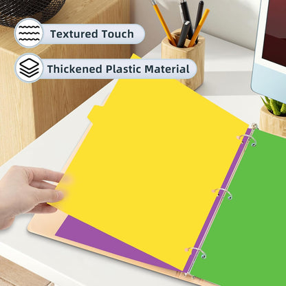 3 Ring Binder Dividers with Tabs - 5-Tab Plastic Dividers for 8.5x11 Binders, Reusable Write & Erase Tabbed Dividers | Rainbow Color 3 Sets, School Classroom Organizer