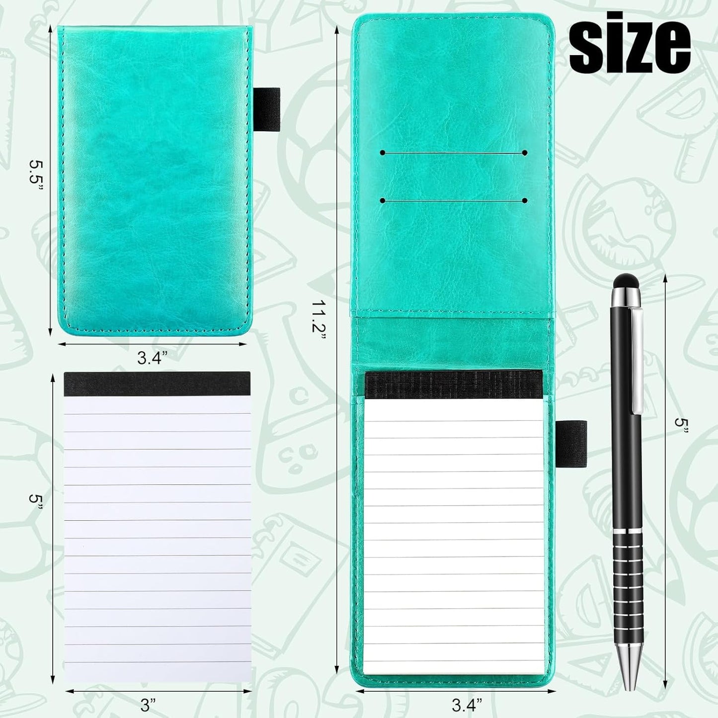 Outus 10 Pcs Mini Pocket Notepad Holder Set Included Small Leather Pocket Notebook Holder with 50 Lined Sheets, Metal Pen, 8 Pcs 3 x 5 Inch Memo Book Refills, 30 Lined Paper Per Note Pad (Black)
