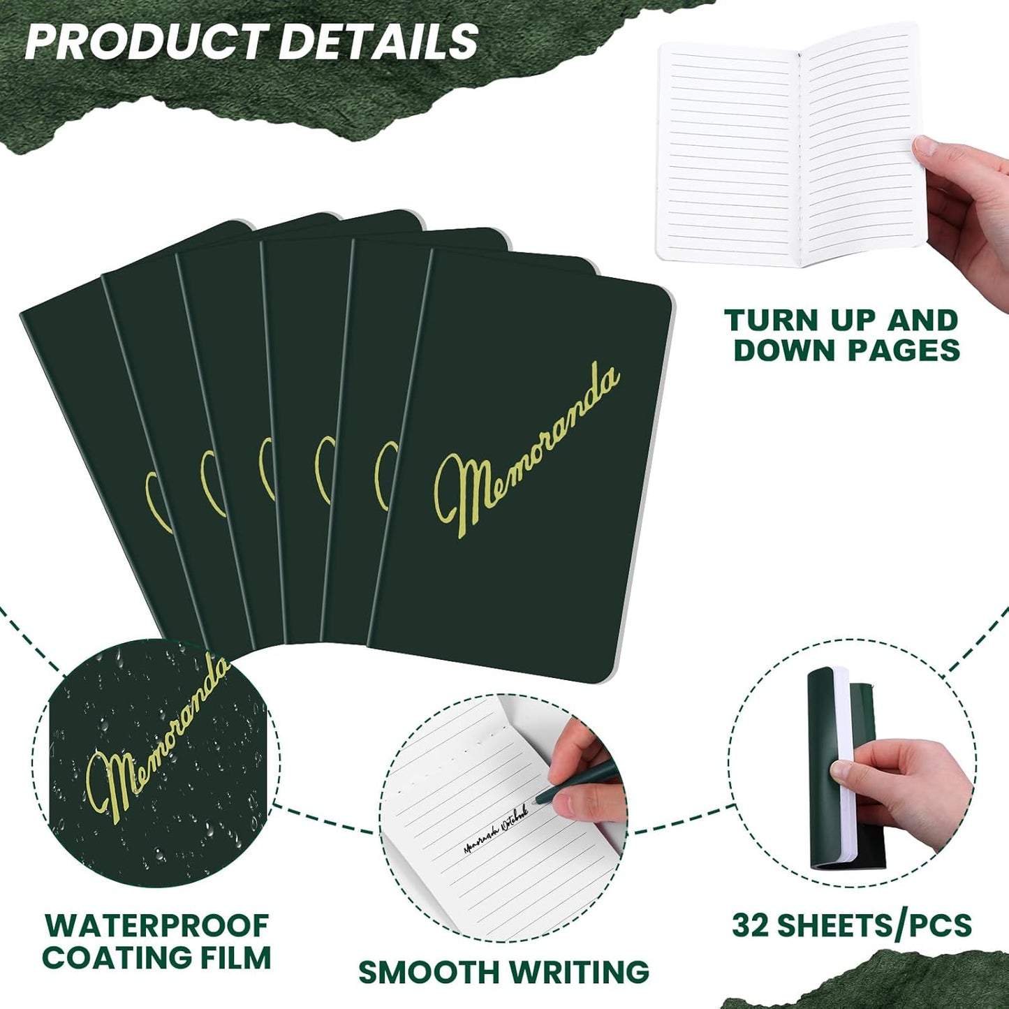 Faccito Memoranda Notebook and Pen Set Green Military Memorandum Book 3.3" x 5.5" Mini Utility Notepad Military Memo Book for Outdoor Recording Ranger School First Responder(12,Simple Style)
