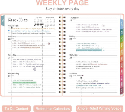 Planner 2026-2027, Weekly and Monthly Academic Year Calendar Planner, July 2026 - June 2027, Daily Agenda Book for Office School Supplies, A5(6.3'' x 8.5'')