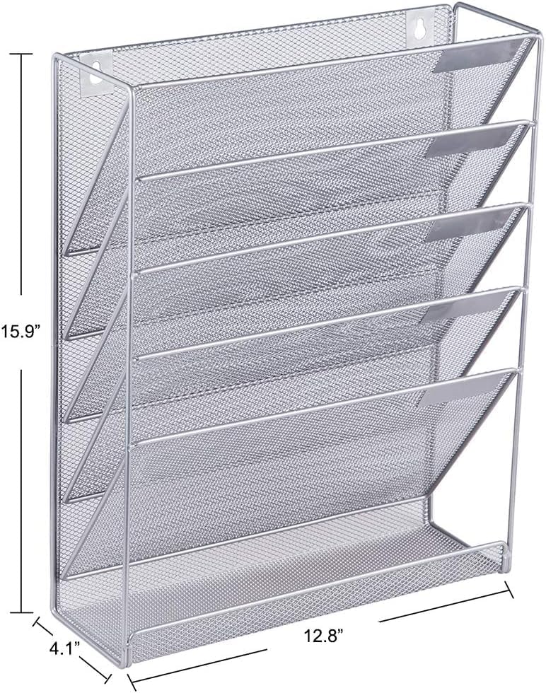 EASEPRES Desk File Organizer Mesh 6-Tier, Hanging Wall Mount Document Organization Stand, Desktop Vertical Mail Paper Folder Holder Rack with Bottom Tray for Office Home Cubicle Countertop, Black