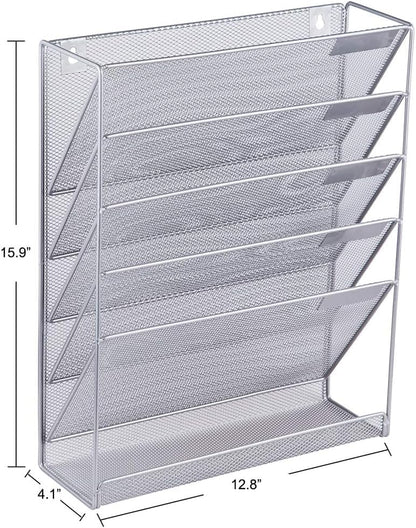 EASEPRES Desk File Organizer Mesh 6-Tier, Hanging Wall Mount Document Organization Stand, Desktop Vertical Mail Paper Folder Holder Rack with Bottom Tray for Office Home Cubicle Countertop, Black