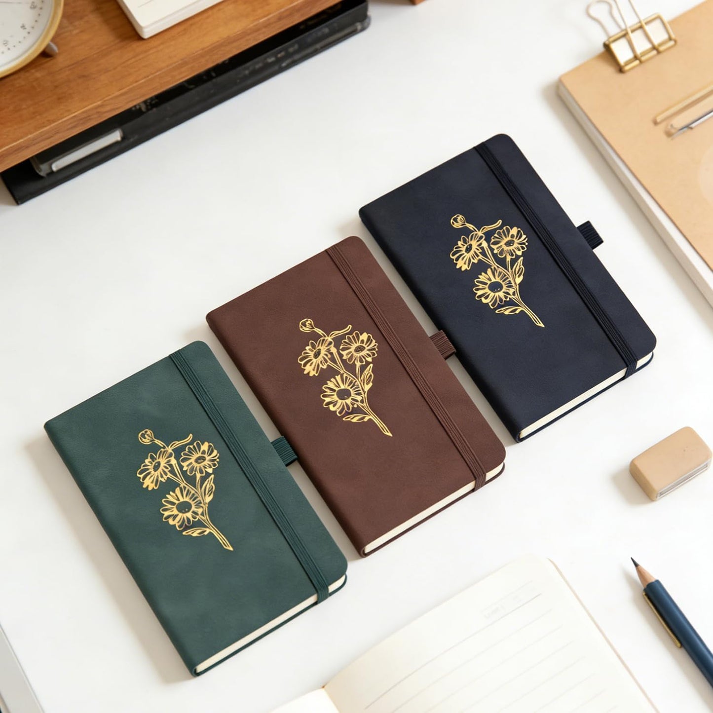 BOBO RABBIT 3 Pack Pocket Notebook Journals Mini A6 Sunflower Floral Notepads Total 600 Pages Aesthetic Hardcover College Ruled Lined Notebooks for Note Taking Travel Office School Supplies, 3.7"x 5.7"