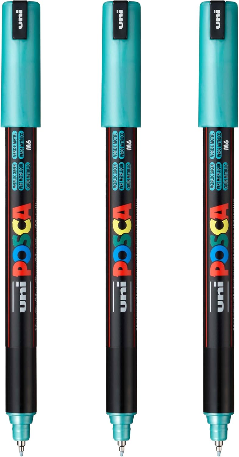posca PC-1MR Water-Based Paint Markers, Extra Fine Tip (0.7mm), White, 3 Count