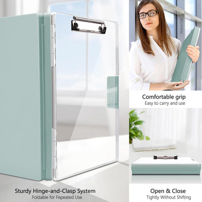 SFLHHDM Clipboard with Storage,Heavy Duty Clip Boards 8.5x11 with 2 Storage Case,Clear Visible Panel Storage Clipboards,Side Opening Nursing Clipboard Folder for Office Supplies-Light Purple