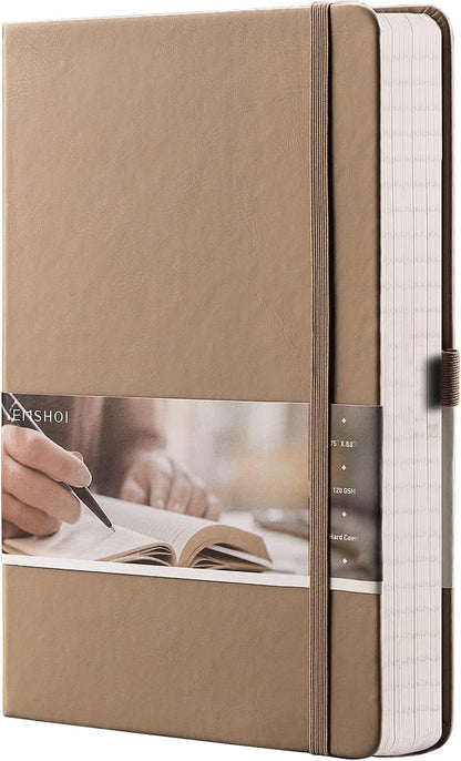 EMSHOI Graph Paper Notebook - 256 Pages A5 Graph Notebook/Journal, Hard Cover, 120gsm Thick Paper, Smooth PU Leather, Inner Pocket, 5.75'' × 8.38''-Black