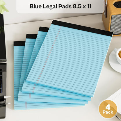 4 Pack Blue Legal Pads 8.5 x 11 Blue Note Pads 8.5 x 11 Notepad 8.5 x 11 Micro Perforated Writing Pads Lined Paper Pads Wide Ruled Pad of Paper 30 Sheets Notebook for Study, To-Do Lists, Office