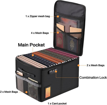 TOMKID Fireproof Document Box, Fireproof File Box with Lids, Important Document Organizer Box with Lock, Portable File Folder Organizer with Handle