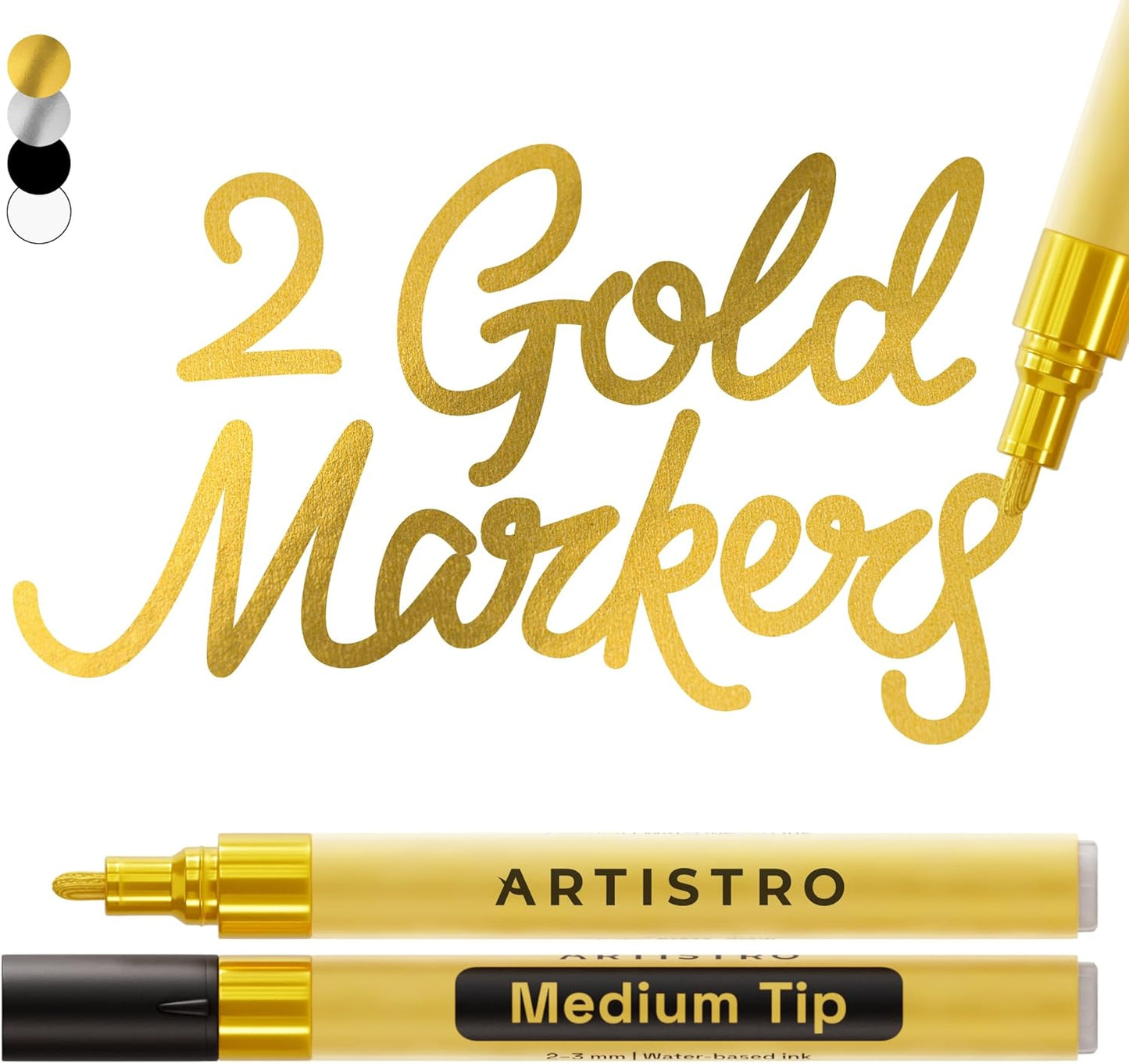 ARTISTRO 2 Gold Acrylic Paint Markers - 0.7mm Extra Fine-Tip Metallic Paint Pens - Perfect for Crafting, Art Projects, & More