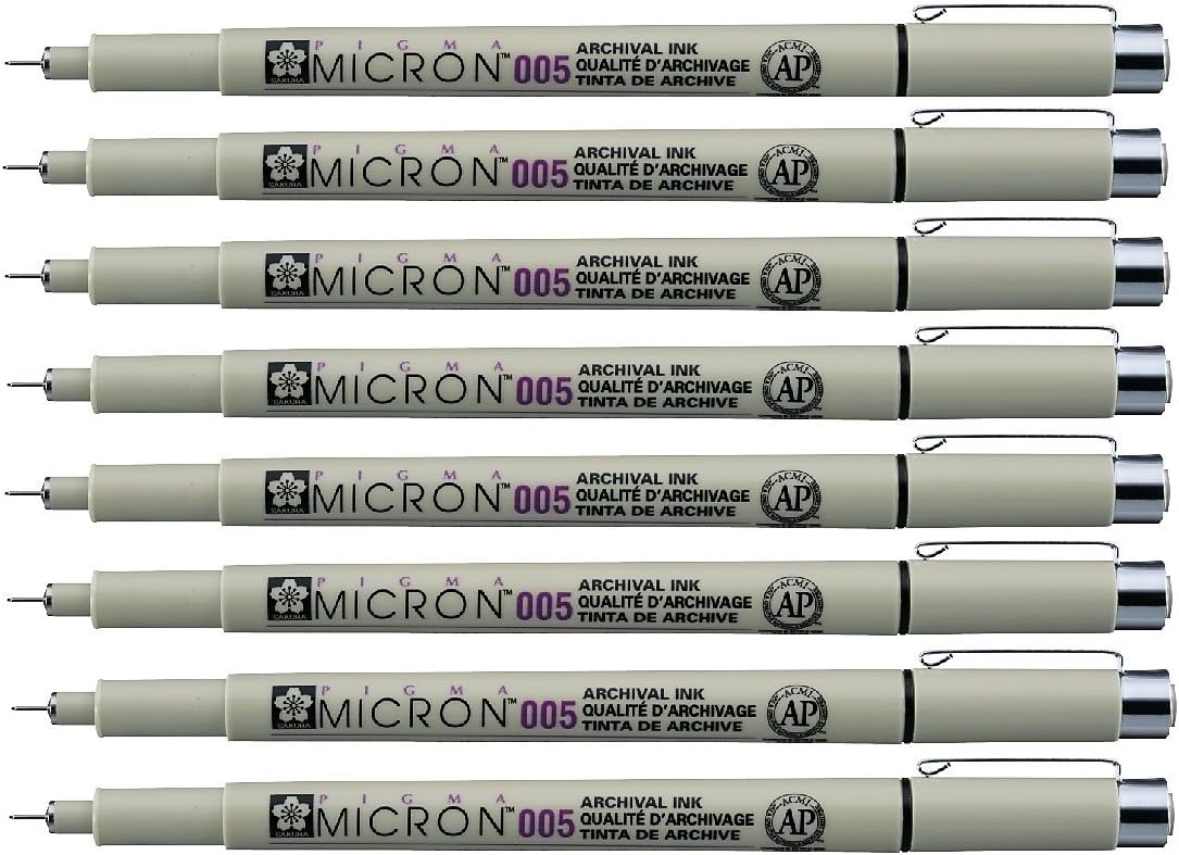 Sakura Pigma Micron pen 005 Black ink marker felt tip pen, Archival pigment ink, fine point for artist drawing pens - 8 pen set