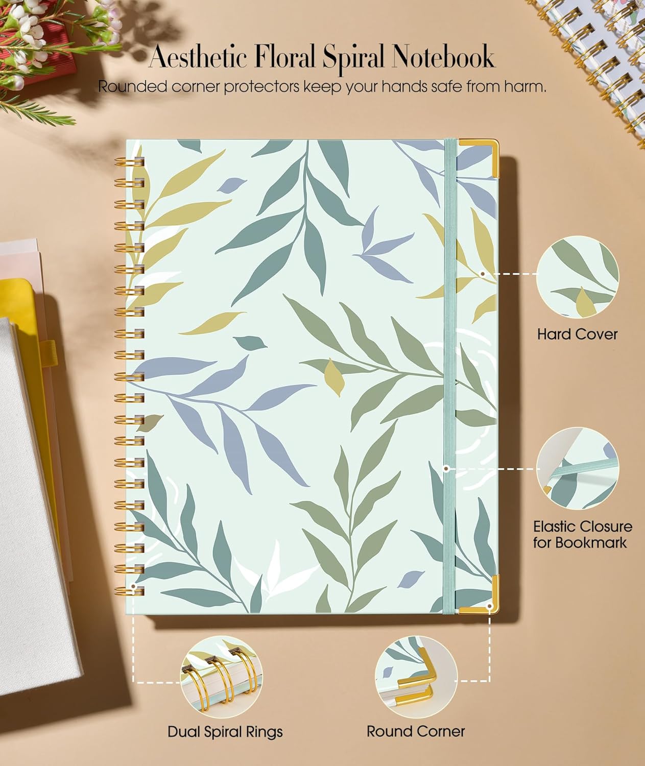 Cute Spiral Notebook Journal for Women, 200 Pages Lined Notebooks 8.5” x 11”, A4 Large Hardcover Spiral Journals with 100 GSM Thick Paper, College Ruled Notebook for Writing Work School, Orange Floral