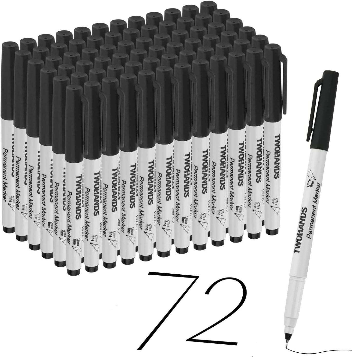 TWOHANDS Permanent Markers Ultra Fine Tip, 0.5mm, Extra Fine Point, Black, 72 Count, 21632