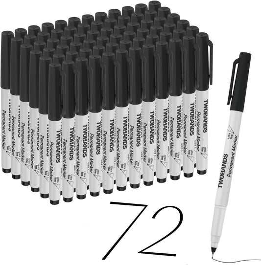 TWOHANDS Permanent Markers Ultra Fine Tip, 0.5mm, Extra Fine Point, Black, 72 Count, 21632