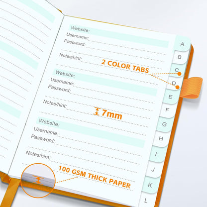 MOSA BEAR Password Keeper Book with Alphabetical Tabs，4.3"x5.7" Small Password Books for Seniors Password Notebook for Internet Website Address Log in Detail（Dark Blue）