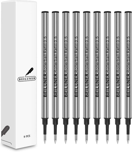 BEILUNER 0.5mm Replaceable Refills Compatible Luxury Wooden Ballpoint Pen Writing Set, Black Ink, direct insertion - 9 Pack