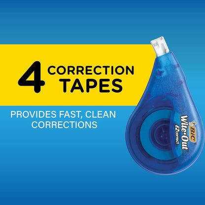 BIC Wite-Out EZ Correct Correction Tape, White, No Dry Time, Tear Resistant Tape, 4-Count