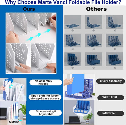 Marte Vanci Collapsible Magazine File Holder with 4 Vertical Compartments, Binder Holder for Desk, Desktop Binder Organizer for Notebook, Documents, Book, School Office Supplies(Light Gray)